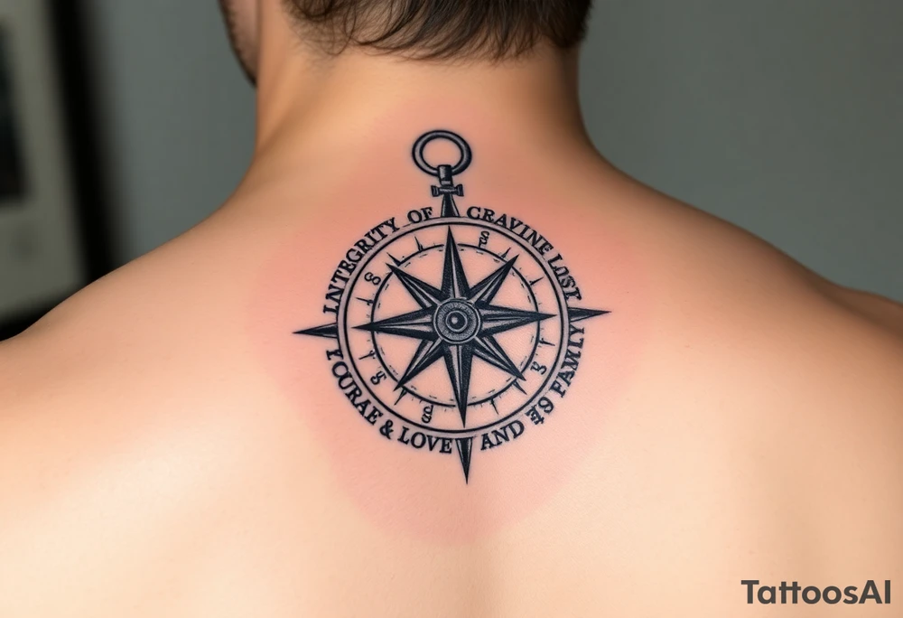 compass with Integrity, courage, love, and family tattoo idea
