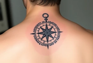 compass with Integrity, courage, love, and family tattoo idea
