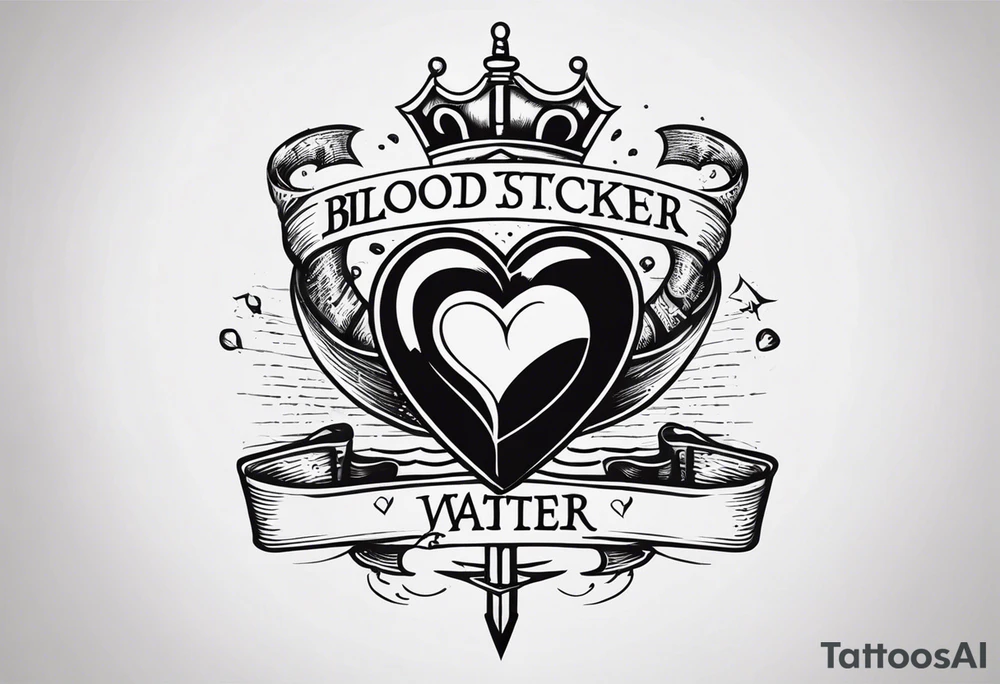 Heart pierced with daggers with a banner saying “blood is thicker than water “ exact words tattoo idea