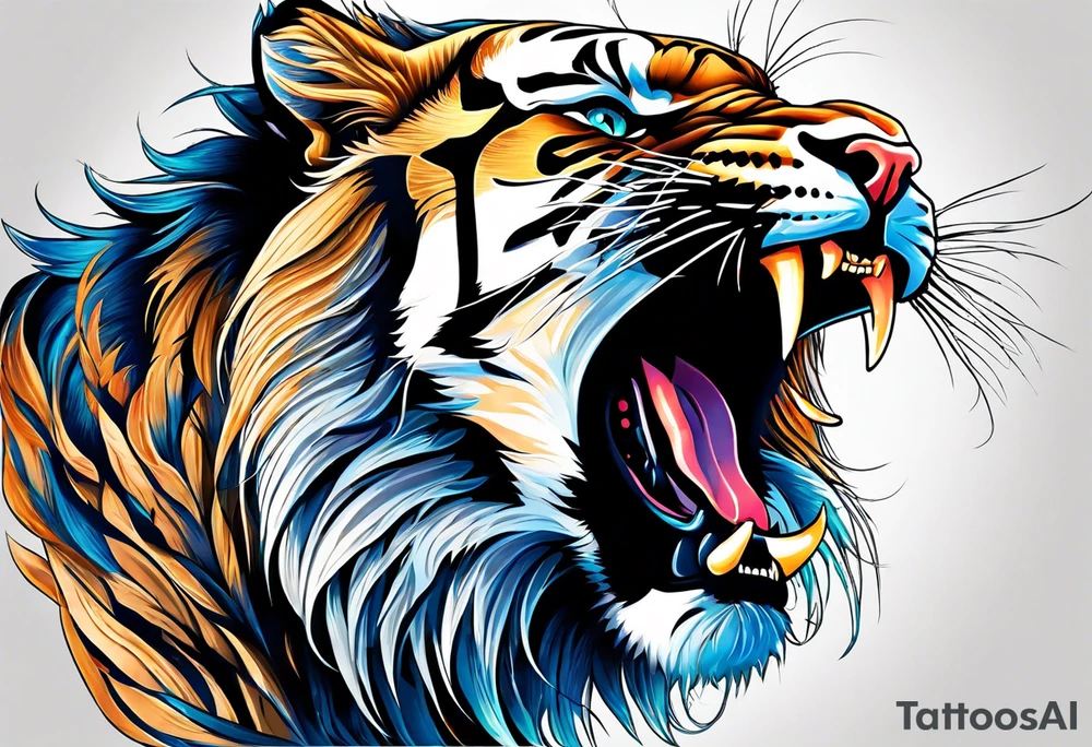 big cat roaring, no mane tattoo idea