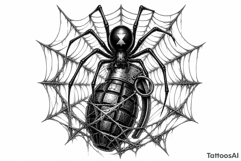 A spider web with black widow including a greanade tattoo idea