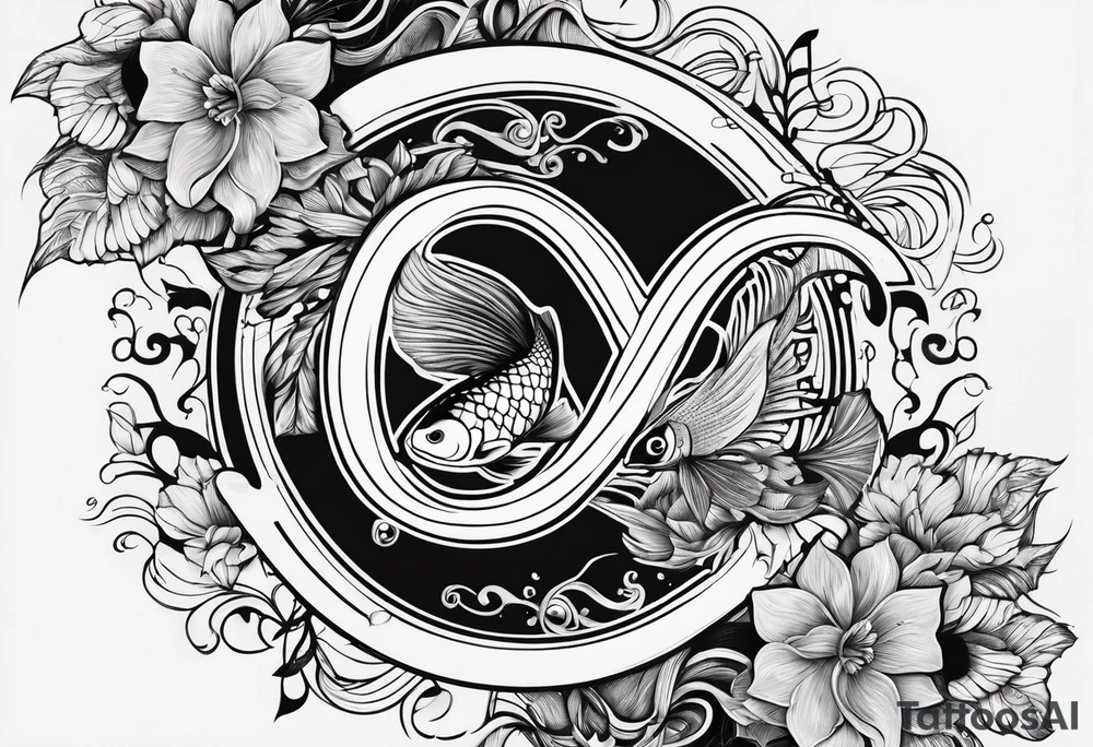 Infinity symbol with coi fish and name tattoo idea