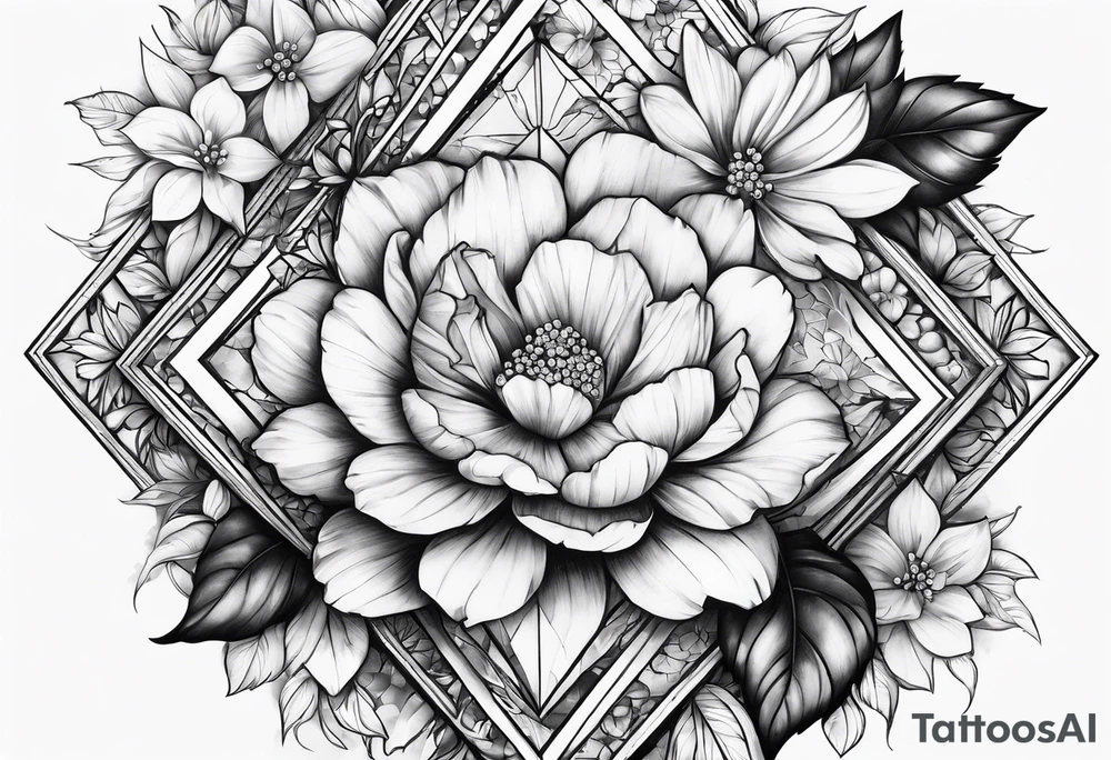 Big diamonds and flowers more diamonds tattoo idea