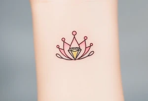 A crown with one perfect diamond in the center, shaded in soft pastel pink and light gold for a subtle, elegant touch tattoo idea