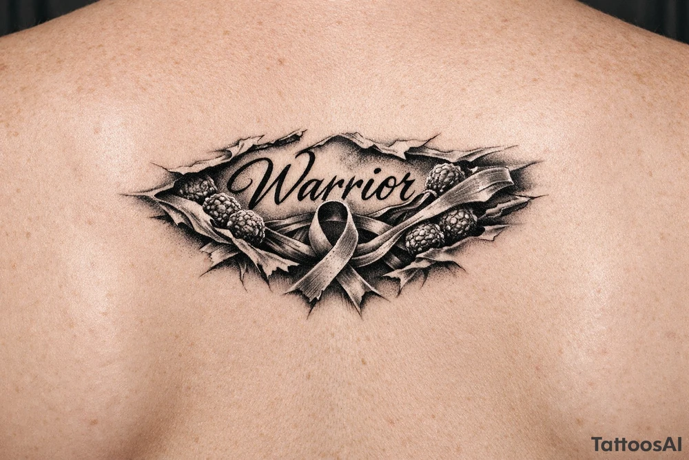Warrior in cursive with silk le cells ribbon tearing out of skin tattoo idea