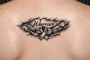Warrior in cursive with silk le cells ribbon tearing out of skin tattoo idea