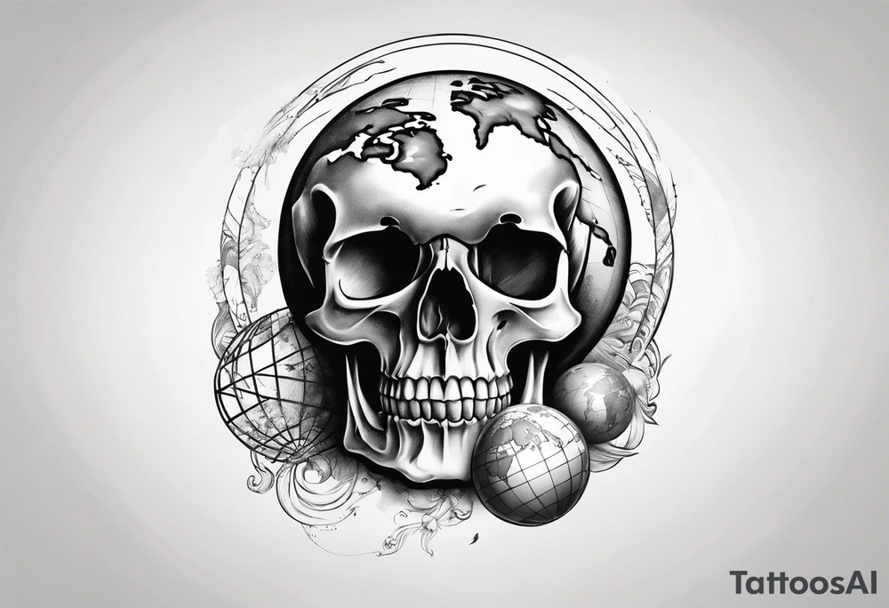Skull with a world globe. tattoo idea