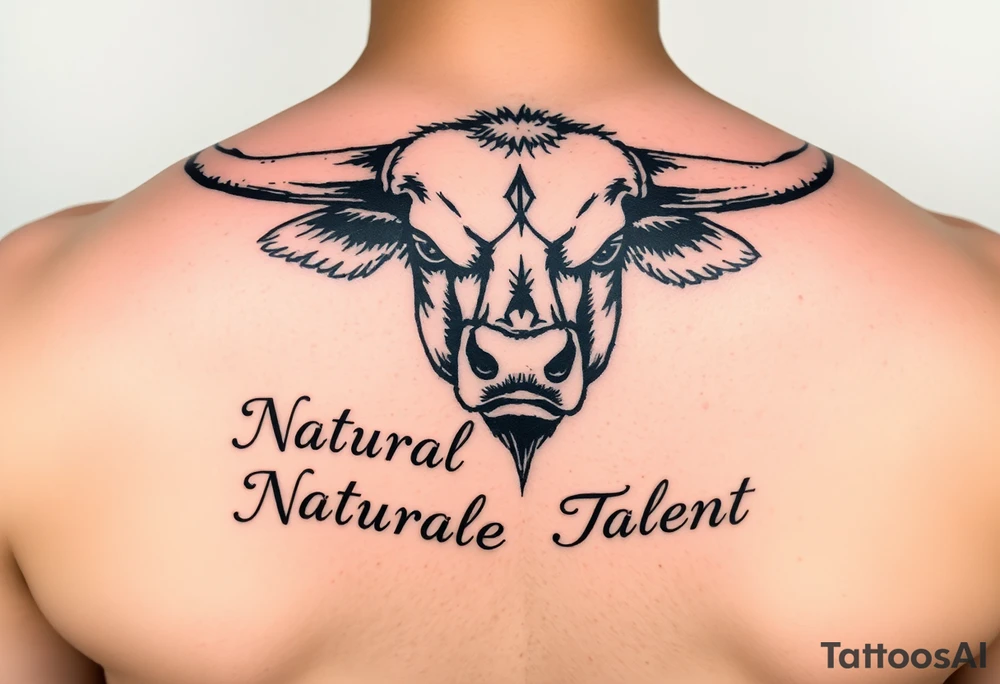 Bull blowing smoke out of his nose with the words Natural Born Talent tattoo idea