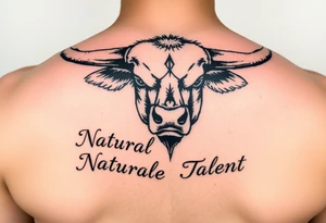 Bull blowing smoke out of his nose with the words Natural Born Talent tattoo idea