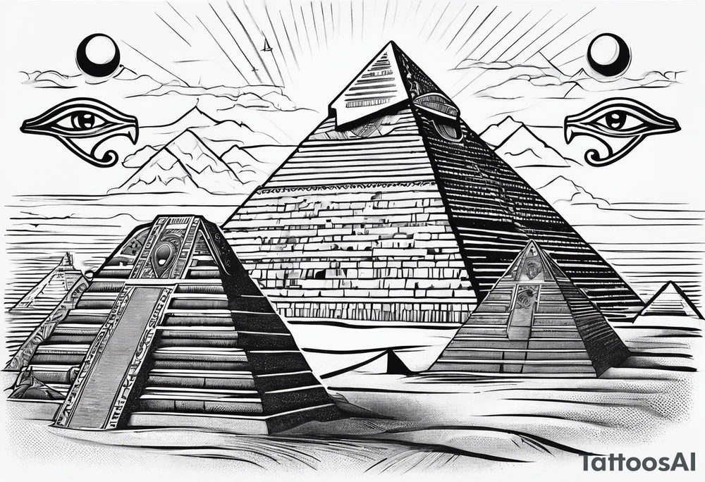 Egyptian pyramids with eye of horus. Aliens abducting people that are working on people building the pyramid tattoo idea