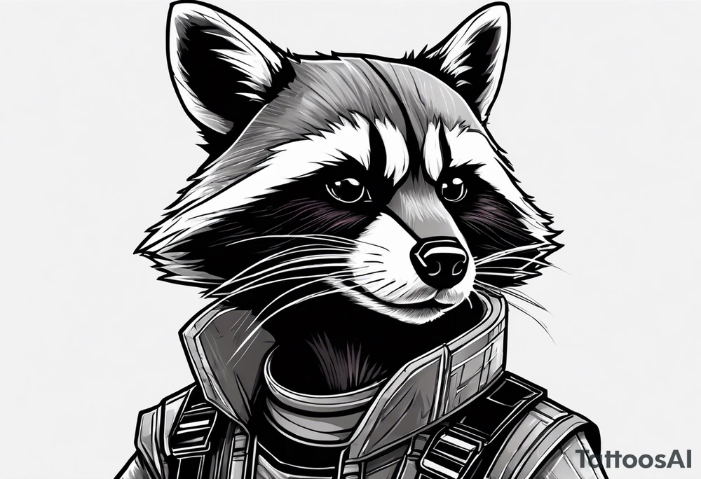 Rocket raccoon sitting with a small black  house cat tattoo idea