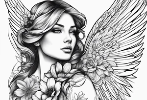 wing angel, flower, , tattoo idea
