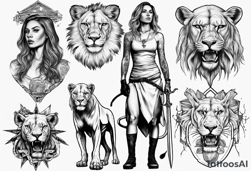 Lioness standing next to a Templar tattoo idea