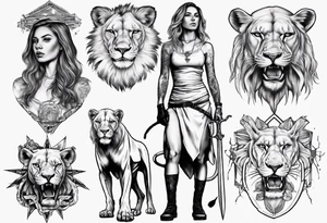 Lioness standing next to a Templar tattoo idea