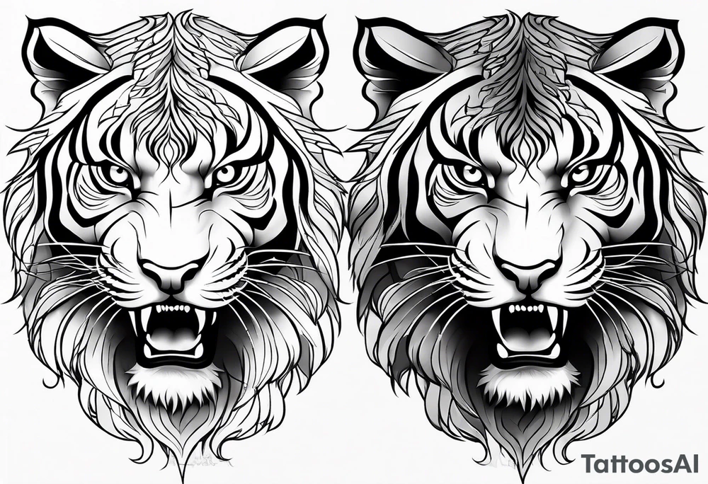 two thai tiger bodies vertical tattoo idea