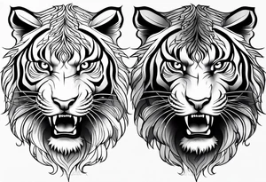 two thai tiger bodies vertical tattoo idea