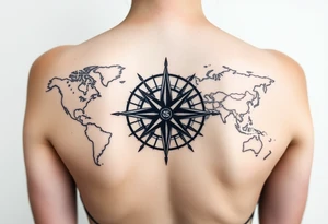 antique compass rose overlaid on weathered world map with sailing ships tattoo idea