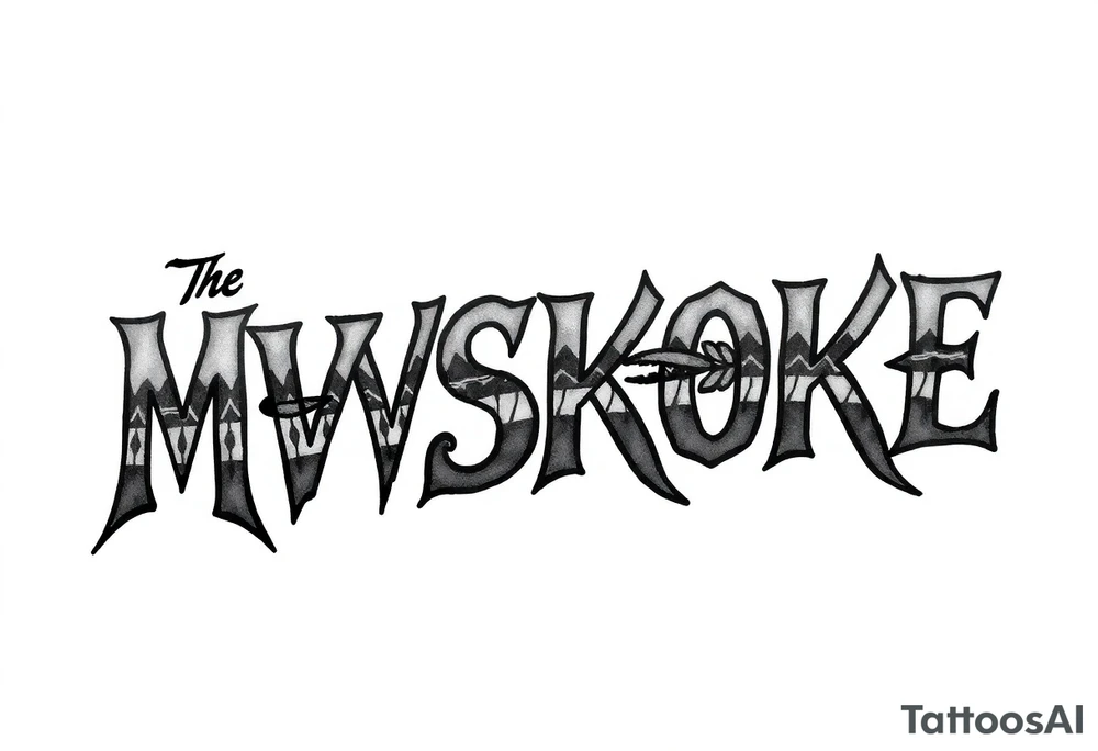 The word “MVSKOKE” shaded with Native American print tattoo idea