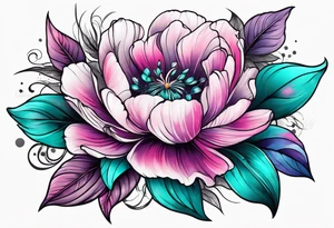 Teal, pink and purple flower sleeve tattoo idea