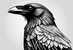 crow with open wings, line drawing, geometric, symmetrical, without background, tattoo idea
