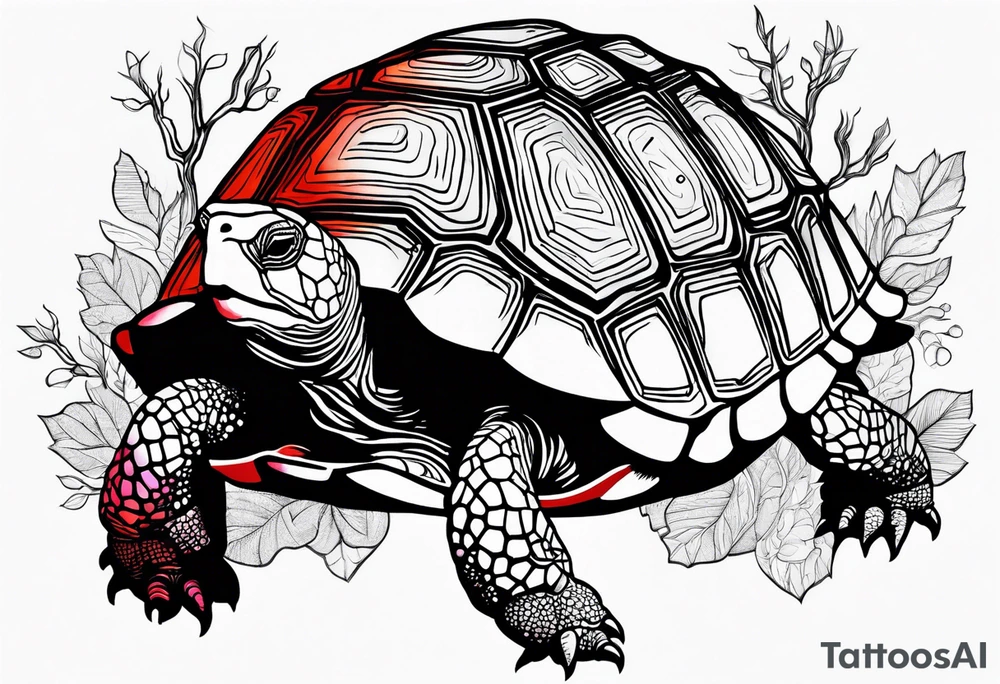 Realistic Tortoise with trees tattoo idea