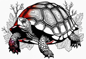 Realistic Tortoise with trees tattoo idea