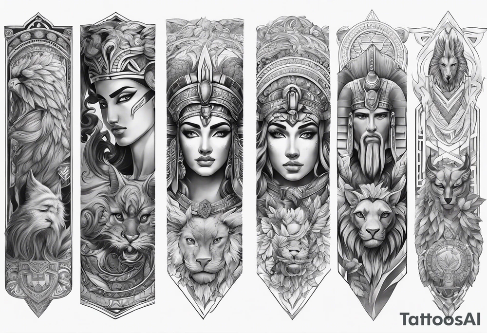 Arm sleeve. Mixed gods including.
Greek gods & Egyptian gods & norse gods tattoo idea