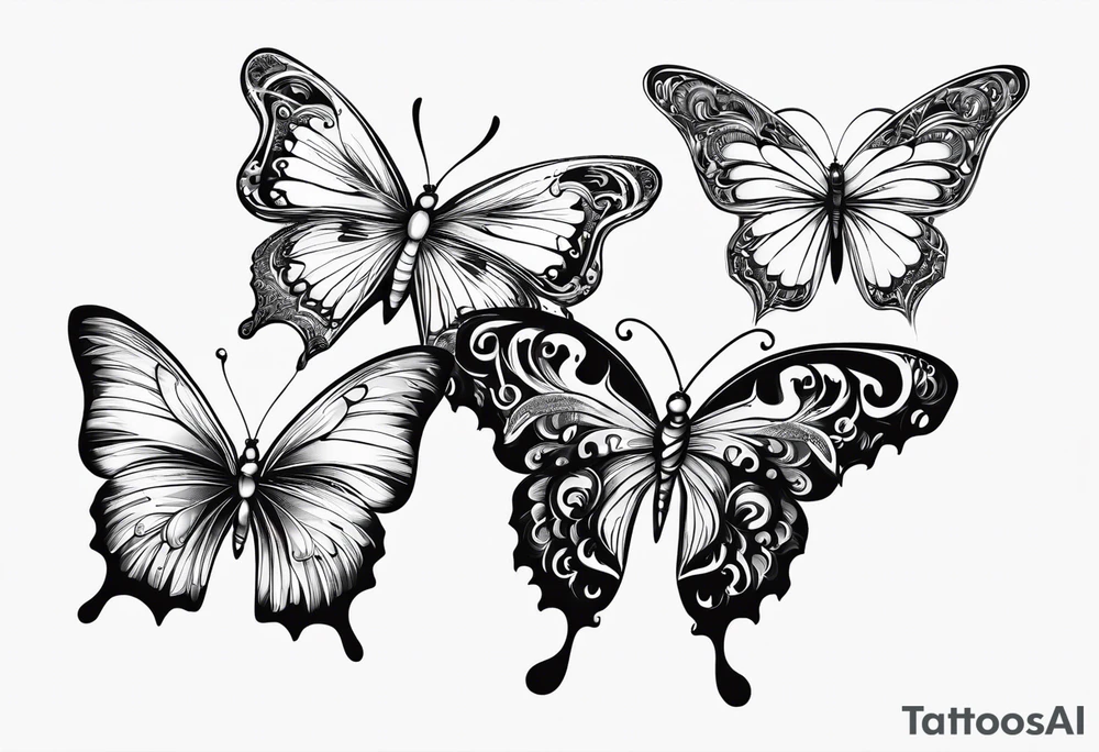 3 fine line butterflies in different positions tattoo idea