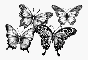 3 fine line butterflies in different positions tattoo idea