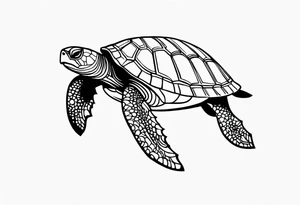 A serene turtle swimming underwater, detailed shell patterns visible, symbolizing patience and longevity.” tattoo idea