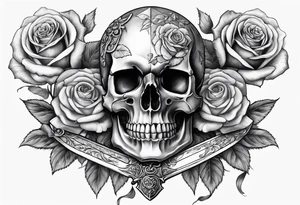 Sword and skull wrapped in roses tattoo idea