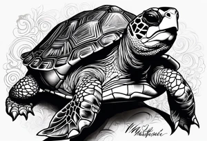 Tortue avec un volacn sur le dos tattoo idea