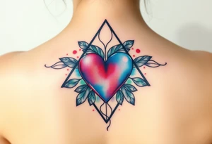 A triangle with a big heart in the center with biology theme tattoo idea