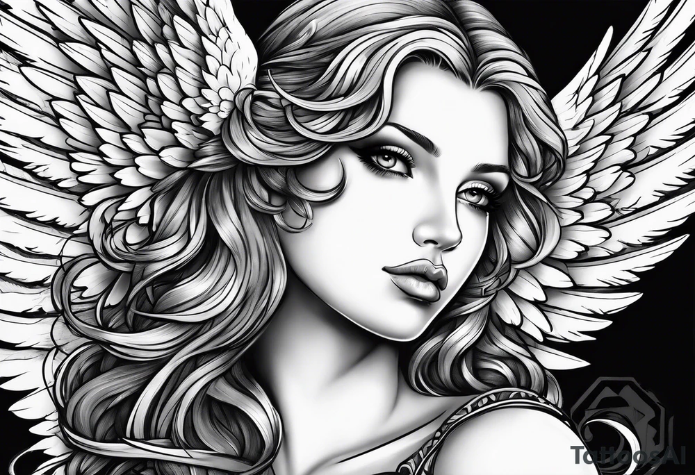 Naked angel with big wings tattoo idea