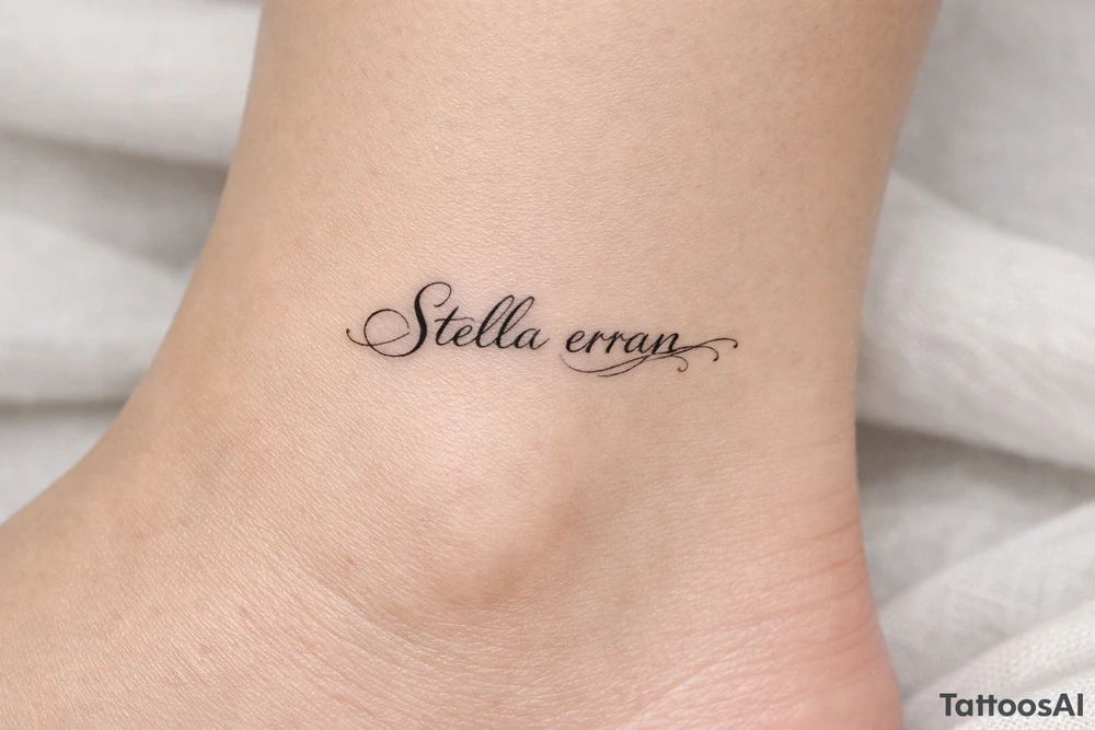 Stella erran, Maybe a medium cursive choreography on inner ankle tattoo idea
