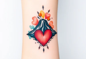 Geometric Volcano surrounded by a heart tattoo idea