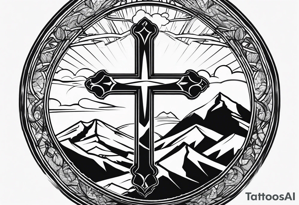 Small Cross on top if a one mountain tattoo idea