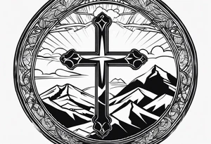 Small Cross on top if a one mountain tattoo idea