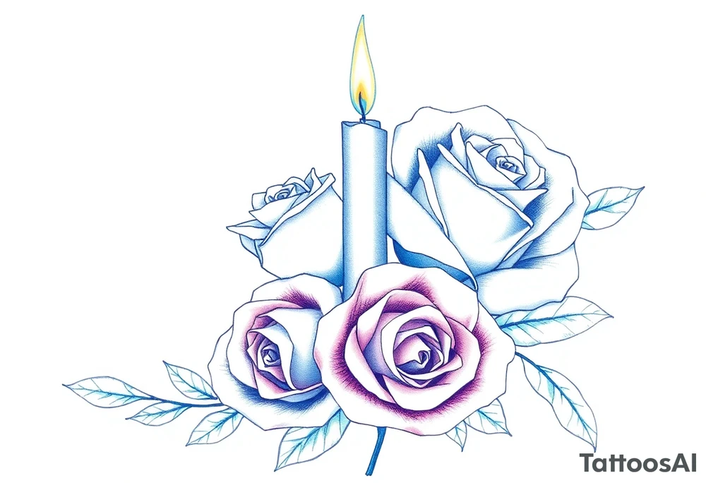 Passed love one, two roses, two candles, blue tattoo idea