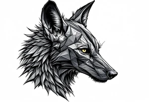 a mix of a jackal, a black hound, and Anubis, looking back, serious and daring tattoo idea