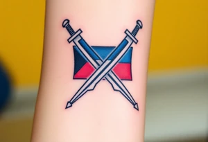 A pair of crossed swords with the Czech flag wrapped around them, symbolizing history and bravery tattoo idea