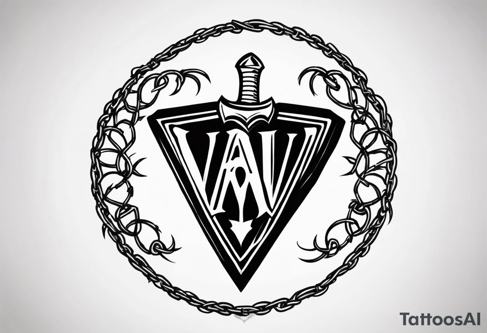 Valhalla round shield axe barbed wire chains tattoo idea