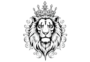 majestic lion wearing ornate crown, surrounded by baroque flourishes tattoo idea