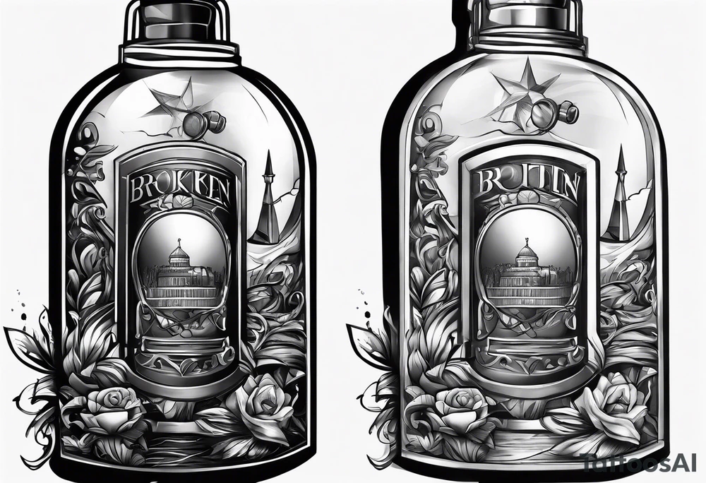 Broken
 bottle and army tags tattoo idea
