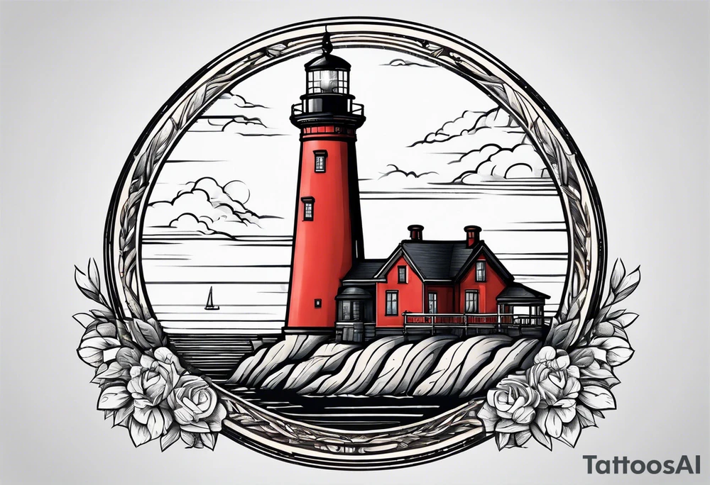 lighthouse,  circle framed, minimalism tattoo idea