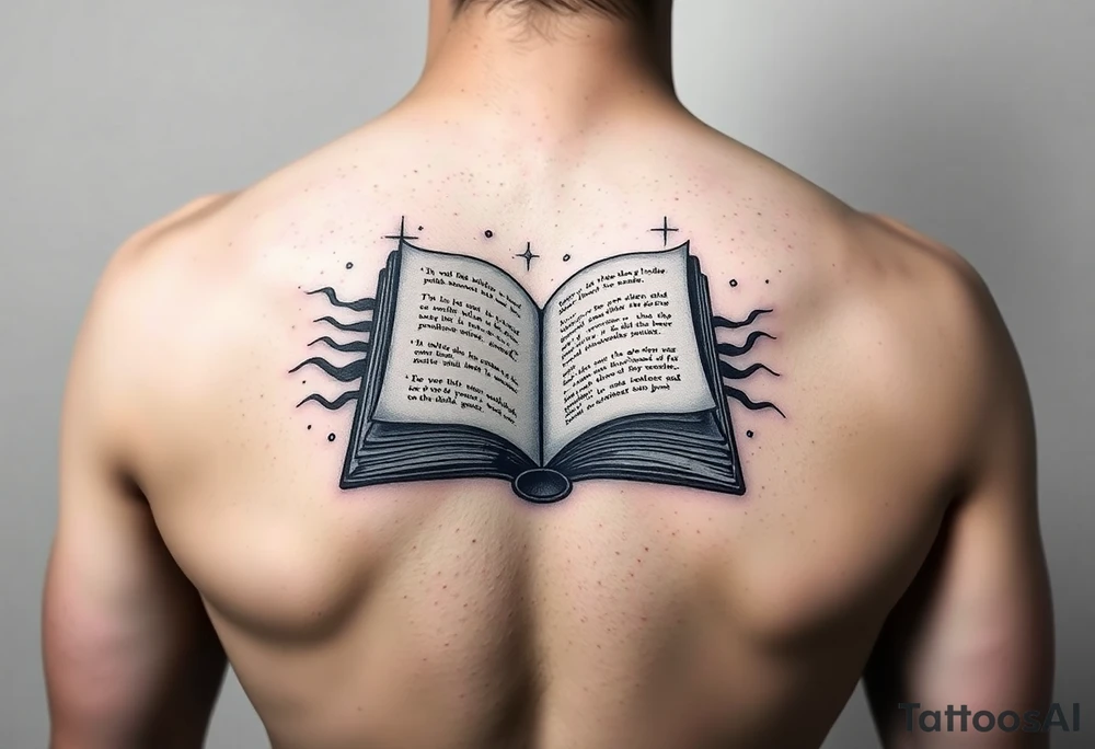 artistic open book that looks more like a tribal tattoo than a book tattoo idea