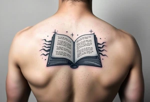 artistic open book that looks more like a tribal tattoo than a book tattoo idea