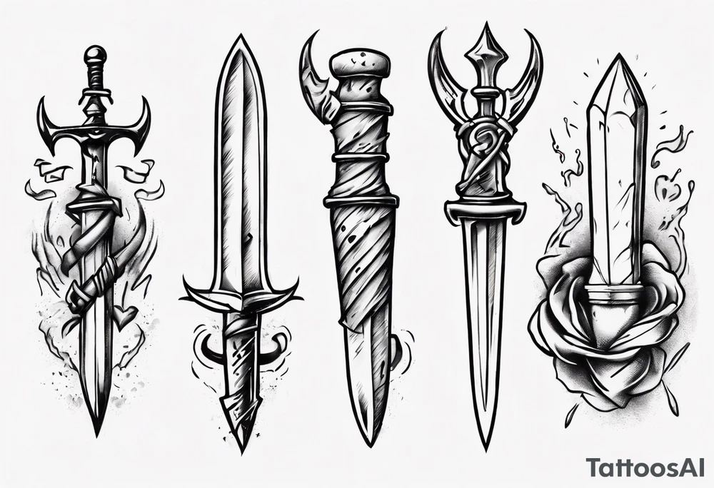 One sketch of a dagger entering the heart tattoo idea