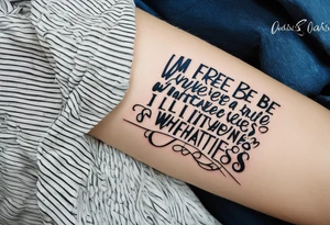 Oasis, lyrics, I’m free to be whatever I, whatever I choose and I’ll sing the blues if I want. A symbol of love and happiness with musical theme tattoo idea