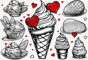 simple mint chocolate chip ice cream cone with small red heart on it somewhere while representing Paris tattoo idea
